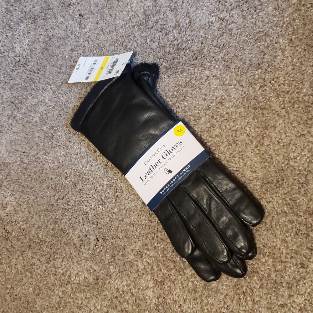 Charter club black leather gloves medium
